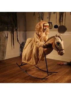 Automate Poupée Fantôme Sur Cheval à Bascule -Spooky Decor World automate poupee fantome sur cheval a bascule 2