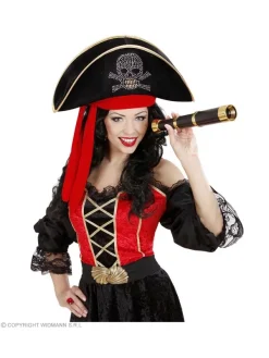 WIDMANN Chapeau Pirate Adulte Mixte (en Velours Noir Et Bandeau Rouge) -Spooky Decor World chapeau pirate adulte mixte en velours noir et bandeau rouge 2