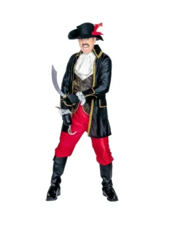 WIDMANN Déguisement Pirate Boucanier Homme (par Dessus, Veste, Gilet, Jabot, Pantalon, Sur-bottes, Chapeau Avec Plume) -Spooky Decor World deguisement pirate boucanier homme par dessus veste gilet jabot pantalon sur bottes chapeau avec plume 2