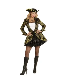 WIDMANN Déguisement Pirate Femme (veste à Motif Jacquard Noir Et Or Avec Top) -Spooky Decor World deguisement pirate femme veste a motif jacquard noir et or avec top 1