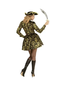 WIDMANN Déguisement Pirate Femme (veste à Motif Jacquard Noir Et Or Avec Top) -Spooky Decor World deguisement pirate femme veste a motif jacquard noir et or avec top 2