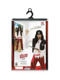 WIDMANN Déguisement Pirate Homme (chemise Avec Veston, Pantalon Rayé Rouge, Ceinture, Bandeau) -Spooky Decor World deguisement pirate homme chemise avec veston pantalon raye rouge ceinture bandeau 3