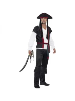 Smiffys Déguisement Pirate Homme Noir ( Haut, Pantalon, Ceinture Et Tricorne Avec Cheveux)