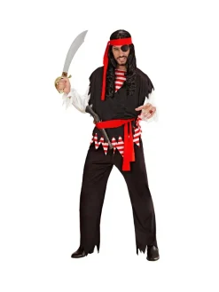 WIDMANN Déguisement Pirate Homme (tee-shirt Rayé Rouge Blanc, Veste, Pantalon, Ceinture, Bandeau) -Spooky Decor World deguisement pirate homme tee shirt raye rouge blanc veste pantalon ceinture bandeau 2