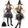 WIDMANN Déguisement Sorcière Fille Noir Et Argent (robe, Chapeau) -Spooky Decor World deguisement sorciere fille noir et argent robe chapeau