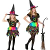 WIDMANN Déguisement Sorcière Fille Noir Et Fluo (robe Et Chapeau) -Spooky Decor World deguisement sorciere fille noir et fluo robe et chapeau