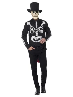 Smiffys Déguisement Squelette Senor Jour Des Morts Homme (veste, Fausse Chemise, Cravate, Chapeau, Masque Latex)