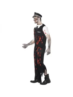 Smiffys Déguisement Zombie Policier Homme (pantalon, Haut, Cravate, Pièces Latex, Casquette) -Spooky Decor World deguisement zombie policier homme pantalon haut cravate pieces latex casquette 2