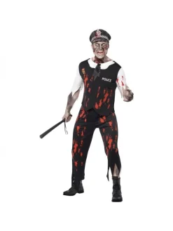 Smiffys Déguisement Zombie Policier Homme (pantalon, Haut, Cravate, Pièces Latex, Casquette)