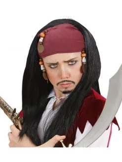 WIDMANN Perruque Pirate De Caraïbes Enfant Avec Bandana Et Perles -Spooky Decor World perruque pirate de caraibes enfant avec bandana et perles 1