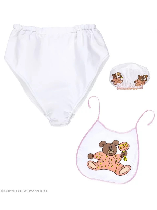 WIDMANN Set Bébé Rose Adulte (bonnet, Bavoir, Couche Géante) 3 WIDMANN Set Bébé Rose Adulte (bonnet, Bavoir, Couche Géante)