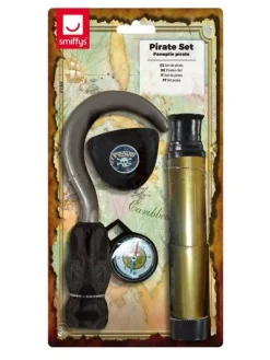 Smiffys Set Pirate (crochet, Longue-vue, Boussole, Cache-oeil)